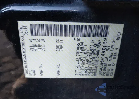 2014 Nissan Maxima 3.5 Sv z USA, uszkodzony, nr VIN 1N4AA5AP8EC490659